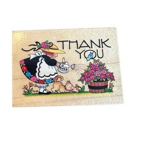 Mary Engelbreit Rubber Stamp Watering The Roses Thank You Mounted Wooden 581H